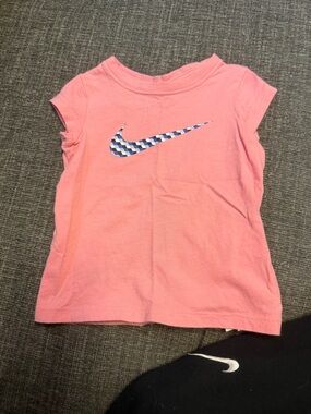 Nike Pink Tee with Blue & White Check Swoosh